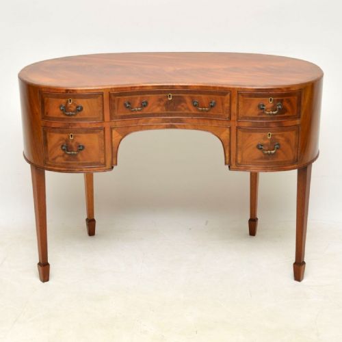 Antique Flame Mahogany Kidney Shaped Desk