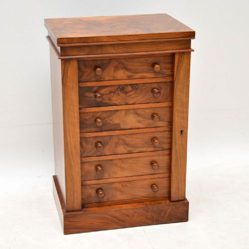 Antique Victorian Miniature Walnut Wellington Chest of Drawers