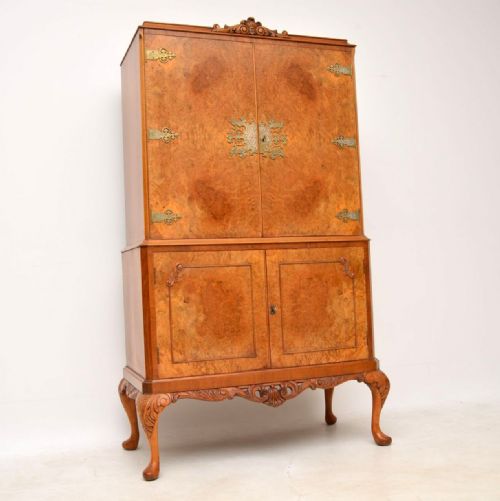 Antique Burr Walnut Queen Anne Style Cocktail Cabinet