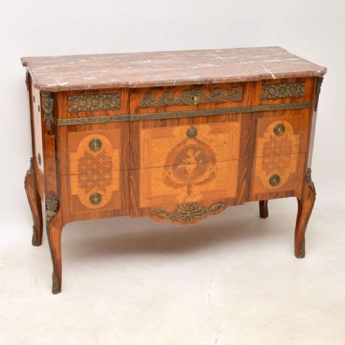 Antique Swedish Inlaid Marquetry Marble Top Commode