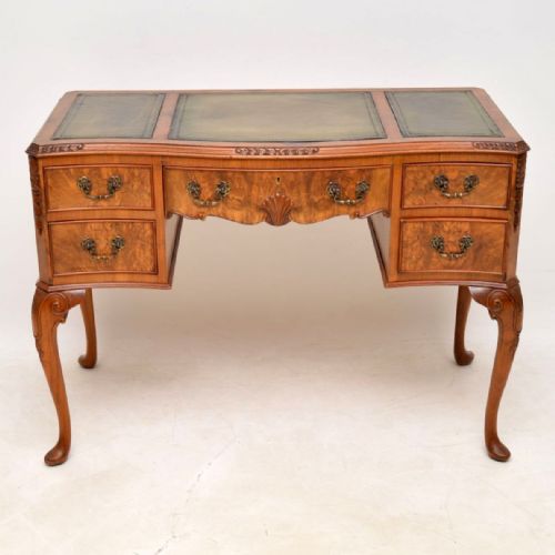 Antique Burr Walnut Leather Top Writing Table