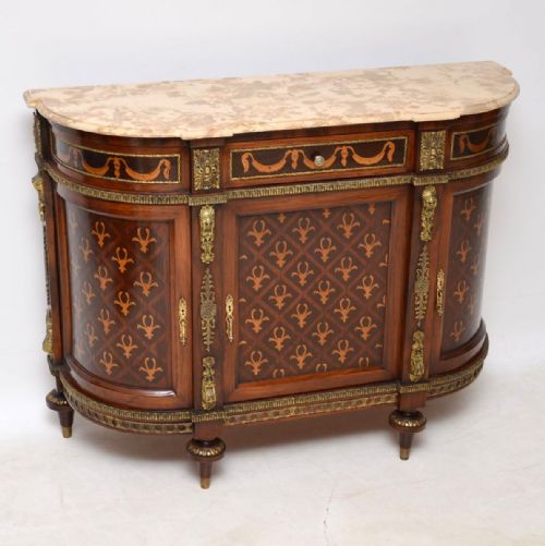 Antique Swedish Inlaid Marquetry Marble Top Cabinet