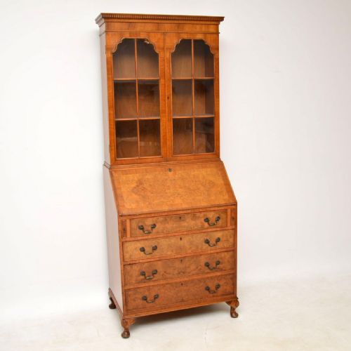 Antique Burr Walnut Bureau Bookcase