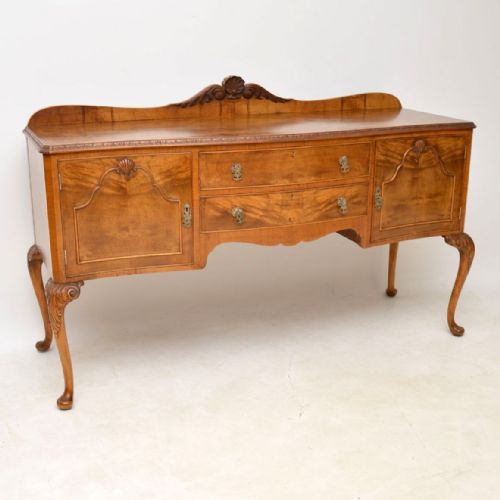 Antique Queen Anne Style Figured Walnut Sideboard