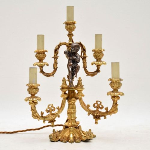Antique French Gilt Metal Candelabra Table Lamp