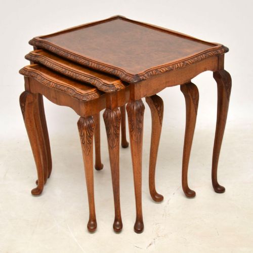 Antique Burr Walnut Nest of Three Tables