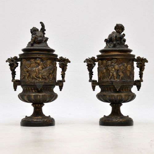 Pair of Antique Neo-classical Bronze Urns
