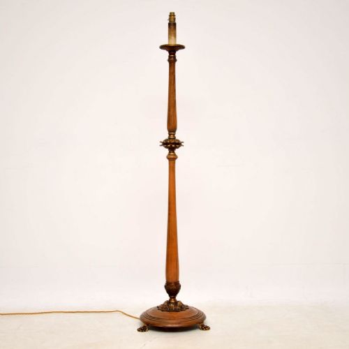 Antique Gilt Metal & Walnut Floor Lamp