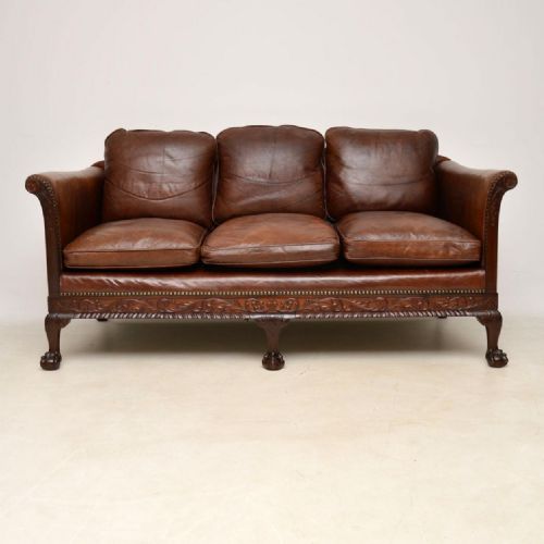 Antique Swedish Leather & Mahogany Sofa