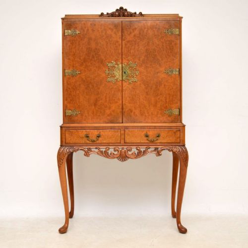 Antique Queen Anne Style Burr Walnut Cocktail Cabinet