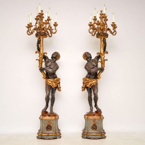Pair of Antique Venetian Blackamoor Candelabra Sculptures