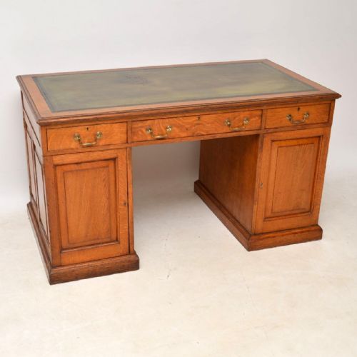 Antique Victorian Golden Oak Pedestal Desk
