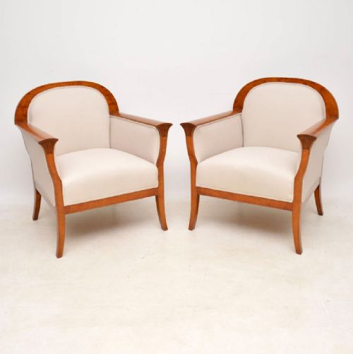 Pair of Antique Swedish Satin Birch Armchairs