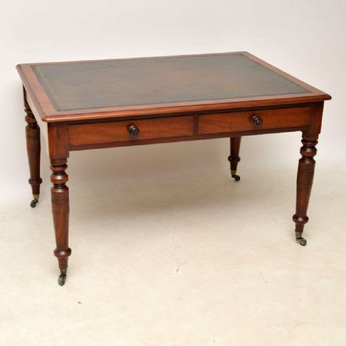 Large Antique Victorian Mahogany Leather Top Writing Table