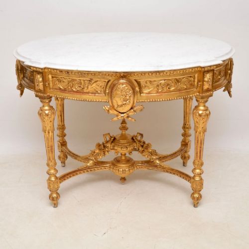 Antique French Marble Top Gilt Wood Centre Table