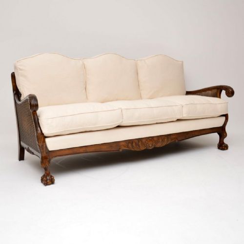 Antique Swedish Satin Birch Bergere Sofa