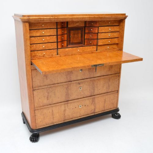 Antique Swedish Satin Birch Secretaire Chest