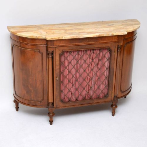 Antique Mahogany Grill Front Marble Top Sideboard