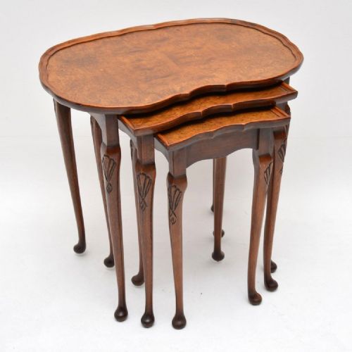 Antique Burr Walnut Nest of Three Tables