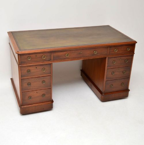 Antique Victorian Mahogany & Leather Pedestal Desk