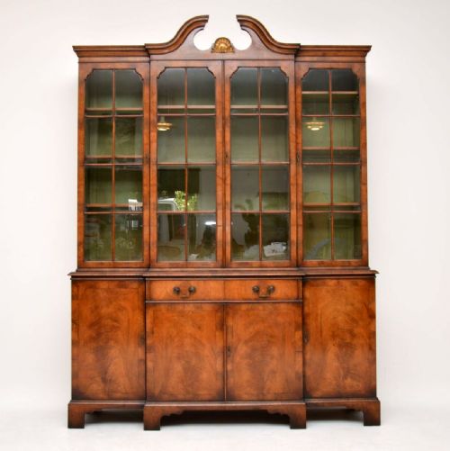 Large Antique Walnut Breakfront Bookcase