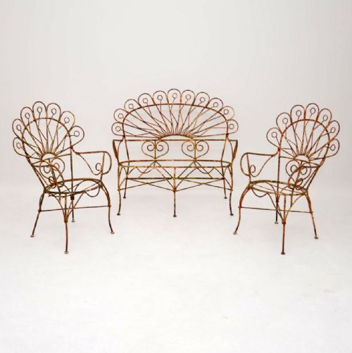 Antique Wrought Iron Garden Bench , Chairs & Table