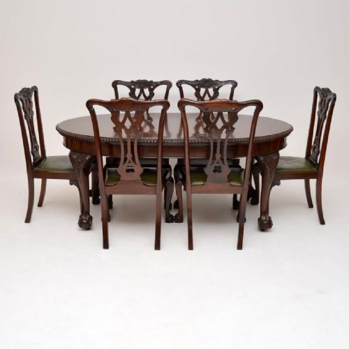 Antique Mahogany Chippendale Style Dining Table & Six Chairs