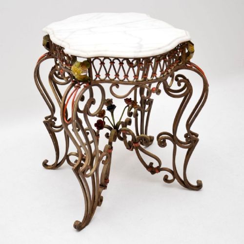 Antique Painted Iron Marble Top Table