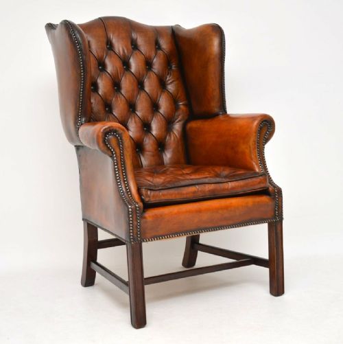 Antique Leather Wing Back Armchair