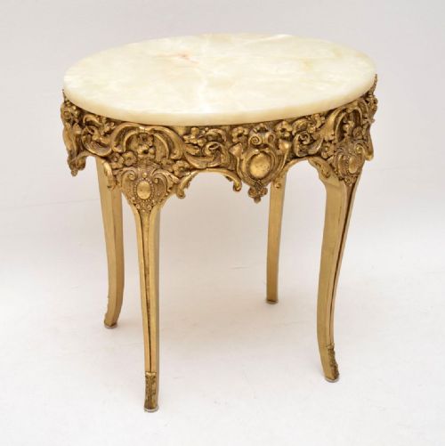 Antique French Gilt Wood Marble Top Side Table
