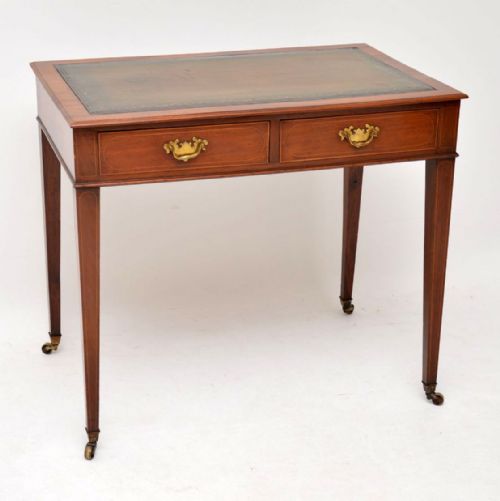 Antique Inlaid Mahogany Leather Top Writing Table
