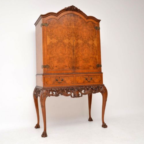 Antique Queen Anne Style Burr Walnut Cocktail Cabinet