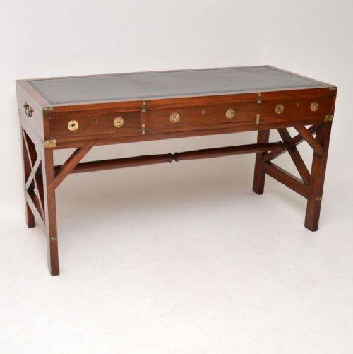 Antique Military Campaign Style Mahogany Leather Top Desk