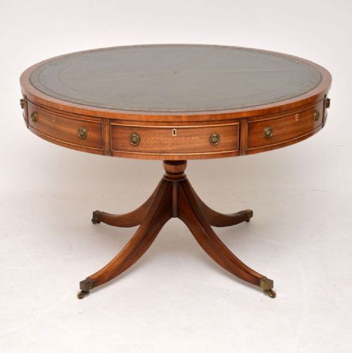 Antique Mahogany Leather Top Drum Centre Table