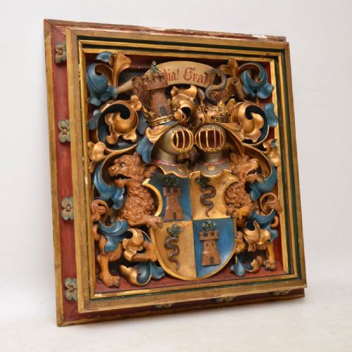 Antique French Carved Wood Coat of Arms