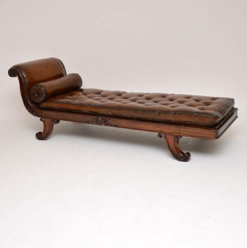 Antique Regency Mahogany & Leather Chaise Lounge