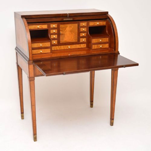 Antique Swedish Inlaid & Marquetry Cylinder Top Desk