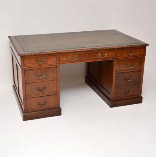 Antique Mahogany Leather Top Pedestal Desk