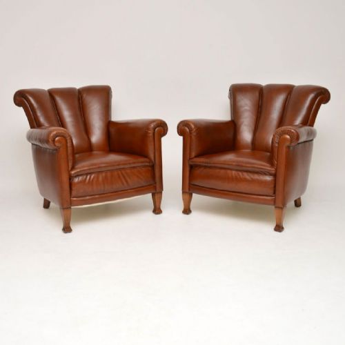 Pair of Antique Swedish Leather Armchairs