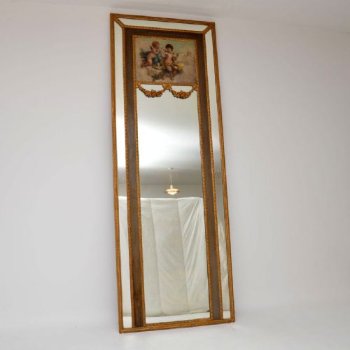 Enormous Antique Gilt Wood Mirror with Oil Painting
