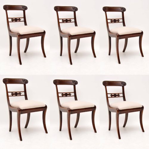 Set of 6 Antique Brass Inlaid Mahogany Regency Dining Chairs