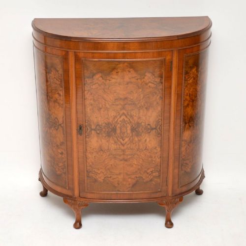 Antique Burr Walnut Bow Front Cabinet