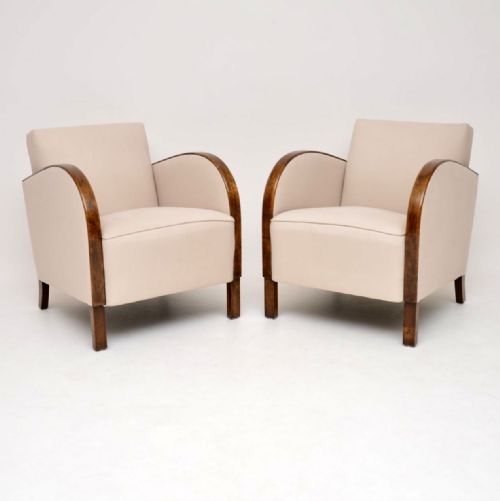 Pair of Swedish Art Deco Satin Birch Armchairs