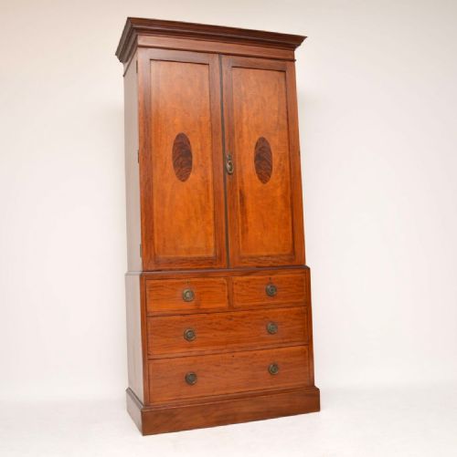 Antique Edwardian Inlaid Mahogany Linen Press
