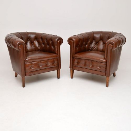 Pair of Antique Swedish Leather Armchairs