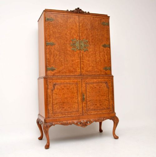 Antique Queen Anne Style Burr Walnut Cocktail Cabinet