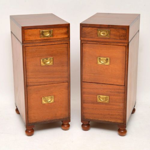 Pair of Antique Mahogany Military Campaign Bedside Chests