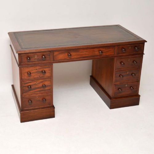 Antique Victorian Mahogany Leather Top Pedestal Desk