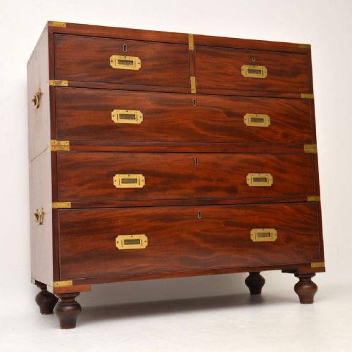 Antique Mahogany & Brass Military Campaign Chest of Drawers