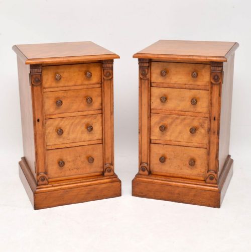 Pair of Antique Victorian Satinwood Wellington Bedside Chests